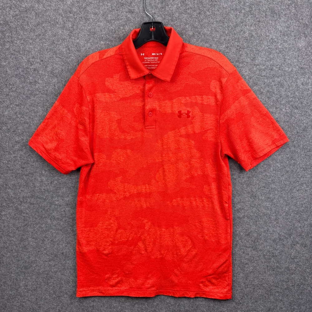 Under Armour Mens Playoff Polo Red Camo Short Sleeve Athletic Shirt Size Medium